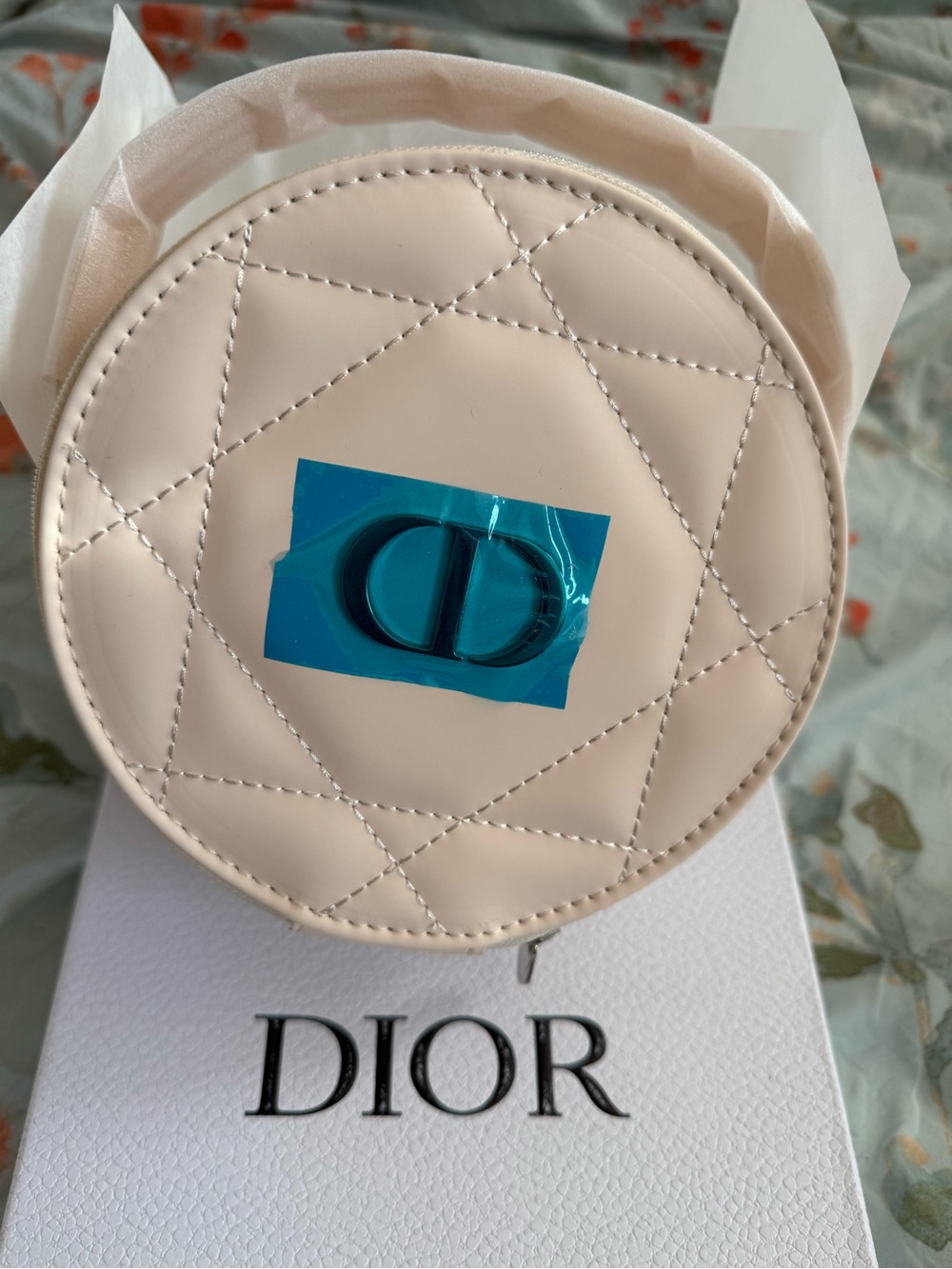 Dior Cream Quilted Round Cosmetic Case with CD Accent—New